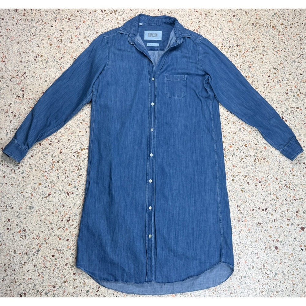 Grayson Women's Button Up Long Sleeve Light Denim Shirt Dress Size 2